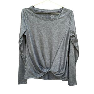 NWT Tahari Sport Gray Long Sleeve Front Twist Active Workout Top Size Small
